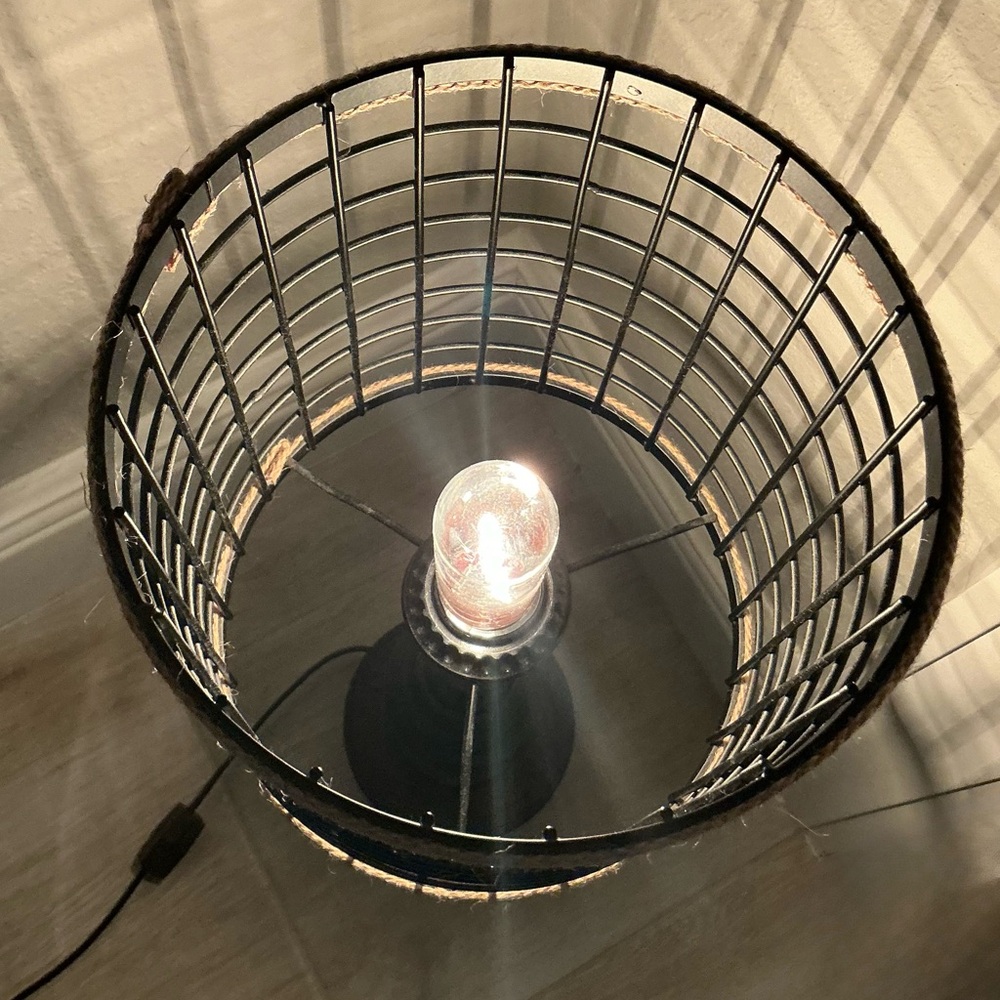 Farmhouse 20"H Black & Brown Metal and Burlap Cage Table Lamp - Picture 8 of 14